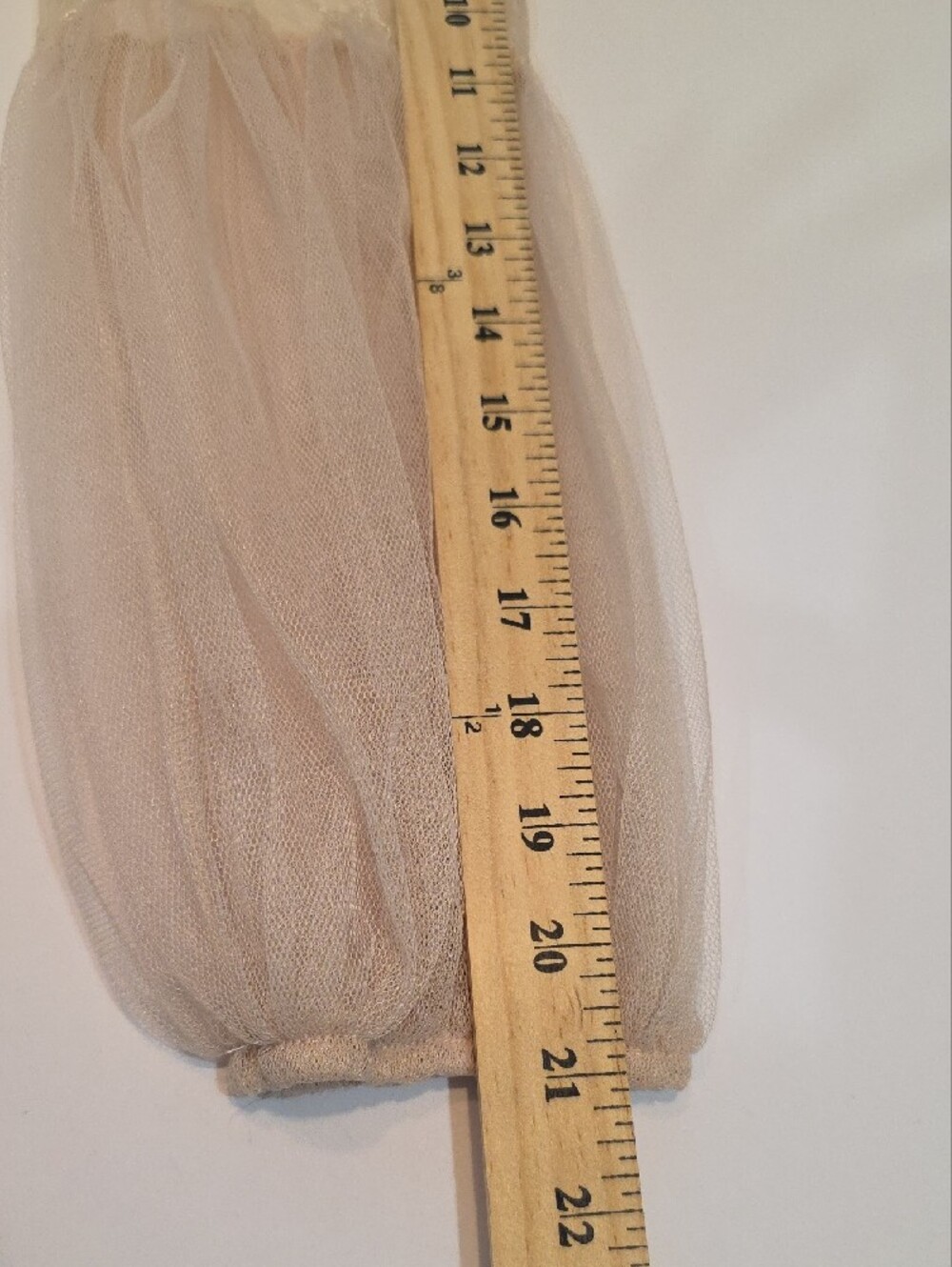 A.Peach Sheer Lace Blouse Top L Cream Mock Neck Balloon Sleeve Romantic Boho - Picture 12 of 12